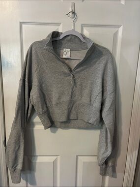 Offline by Aerie Cropped Half-Zip Sweatshirt - Light Gray